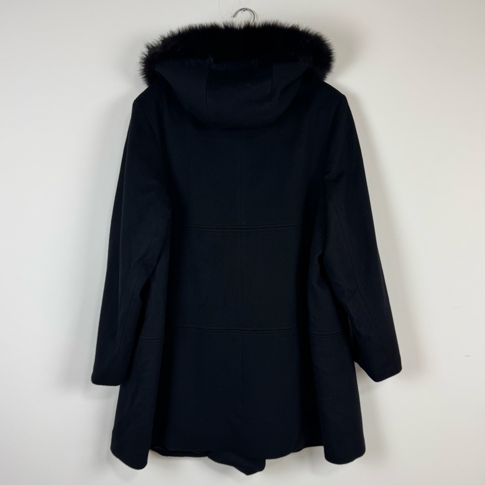 Loro Piana Fleurette Black Wool Double Breasted Coat Genuine Fox Fur Trim Sz 22 - Picture 8 of 17